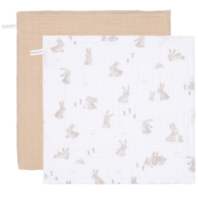 LITTLE DUTCH. Facecloths set muslin Baby Bunny / Beige