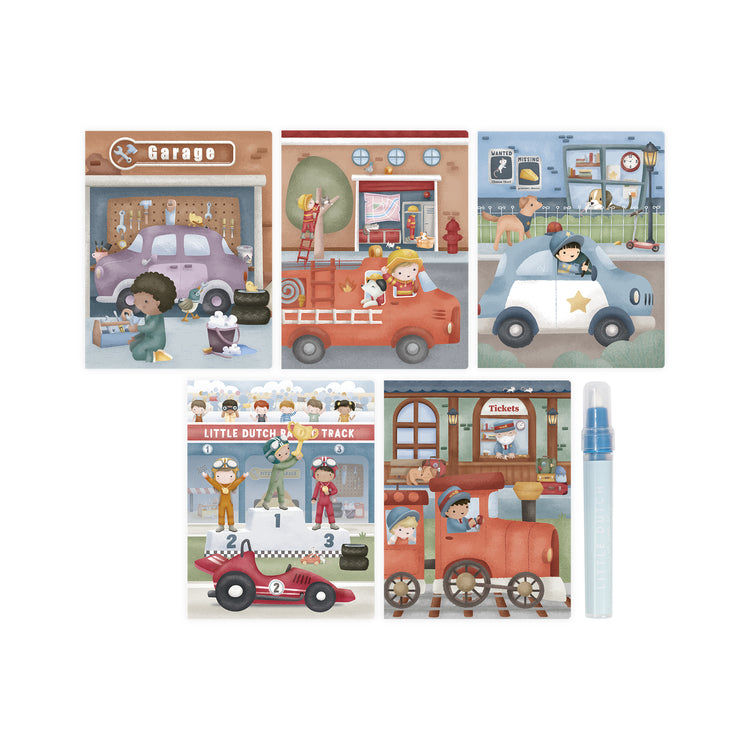 LITTLE DUTCH. Water reveal book Jim Vehicles