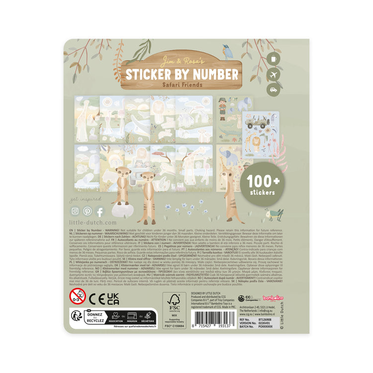 LITTLE DUTCH. Sticker by number book Rosa Safari Friends