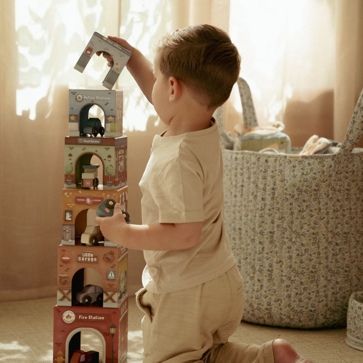 LITTLE DUTCH. Stacking blocks with cars FSC