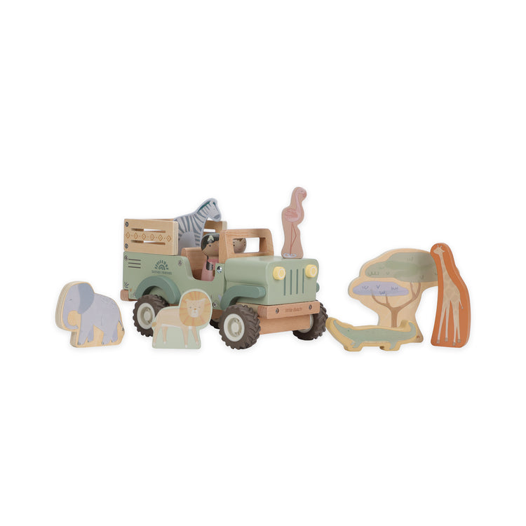 LITTLE DUTCH. Ξύλινο αυτοκινητάκι Safari με ζωάκια Safari Friends FSC