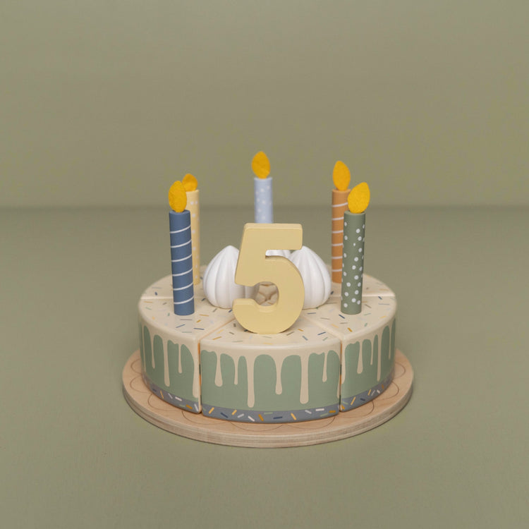 LITTLE DUTCH. Ξύλινη τούρτα με κεράκια μπλε FSC