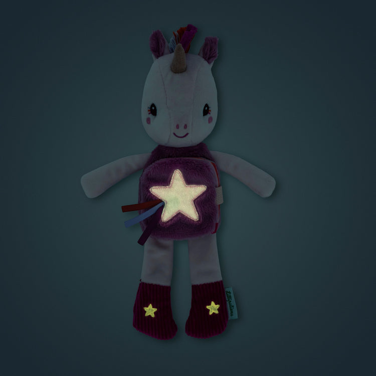 LILLIPUTIENS. Glow-in-the-Dark Soft Toy and Fabric Book - Lena the Unicorn
