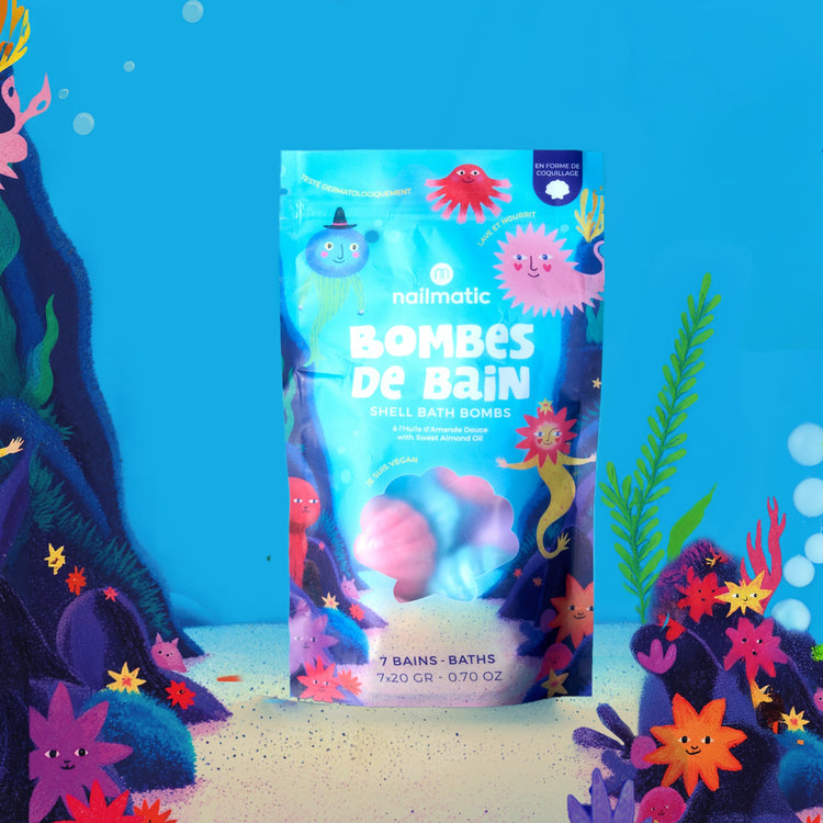 NAILMATIC. Shell Bath Bombs with sweet almond oil (7x20gr)