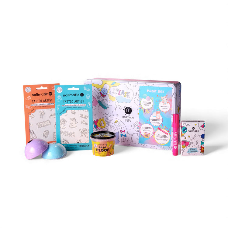 NAILMATIC. Magic Box Gift Set Blue - Bath Fun & Happy Families Card Game