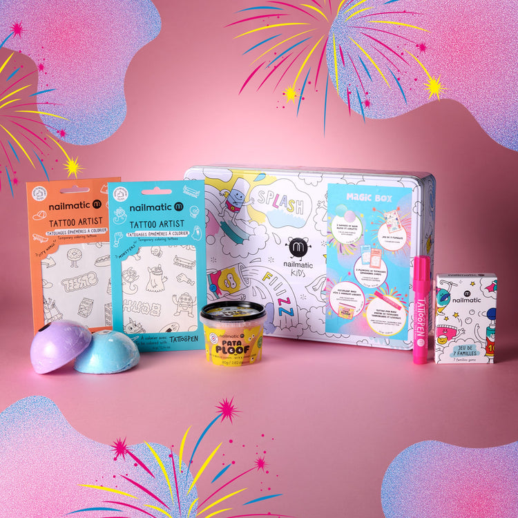 NAILMATIC. Magic Box Gift Set Blue - Bath Fun & Happy Families Card Game