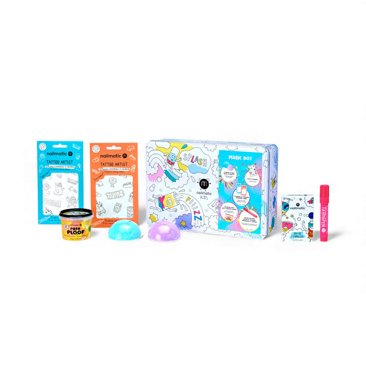 NAILMATIC. Magic Box Gift Set Blue - Bath Fun & Happy Families Card Game