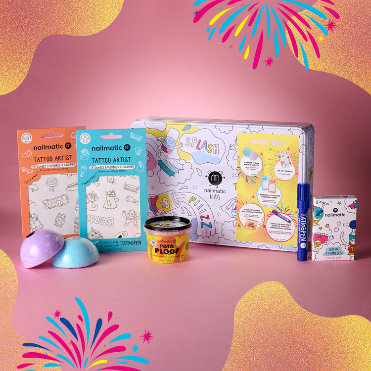 NAILMATIC. Magic Box Gift Set Yellow - Bath Fun & Happy Families Card Game