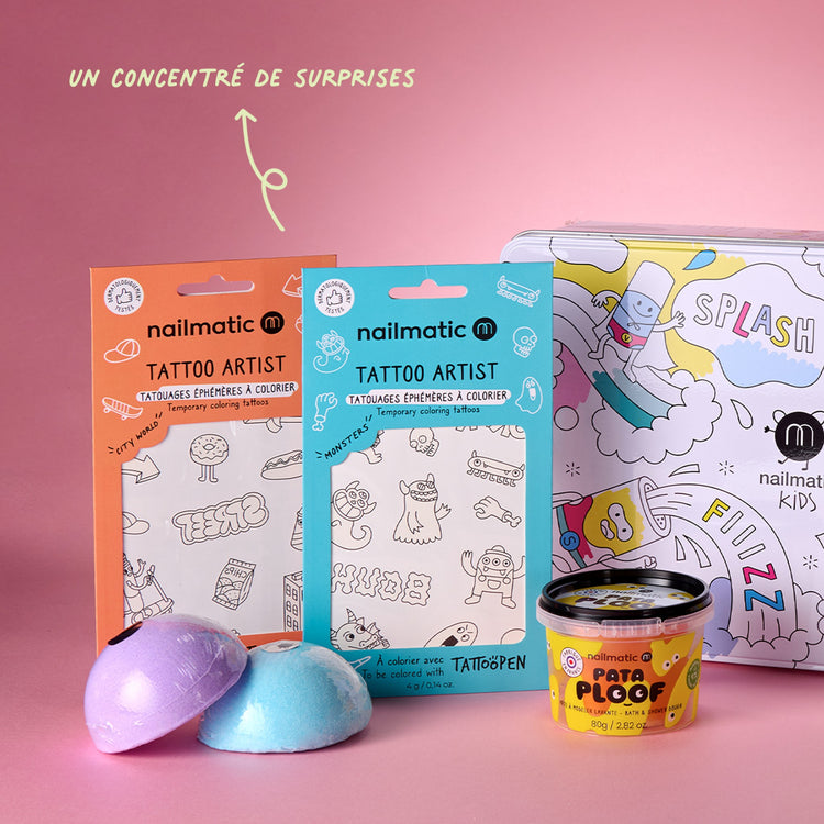 NAILMATIC. Magic Box Gift Set Yellow - Bath Fun & Happy Families Card Game