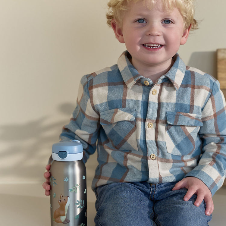 LITTLE DUTCH. Stainless steel bottle + flip cap Campus 600 ml - Forest Friends