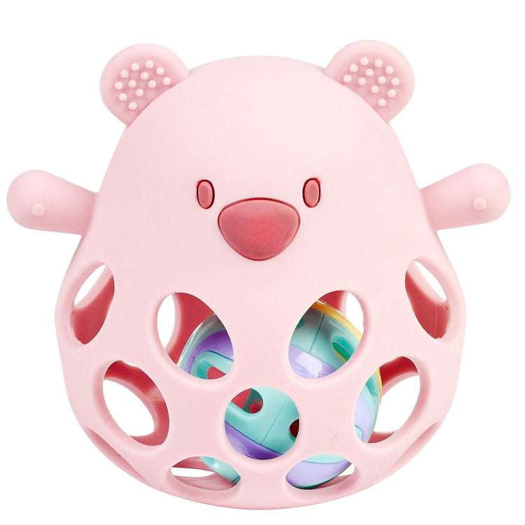 SILICON. Rattle with ball Bear - pink