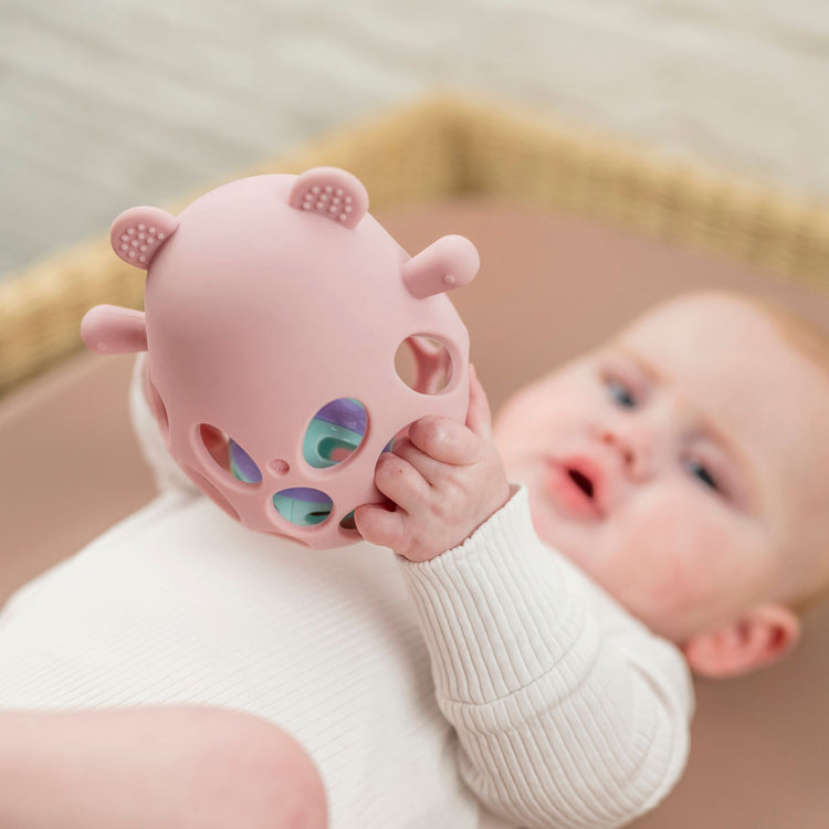 SILICON. Rattle with ball Bear - pink