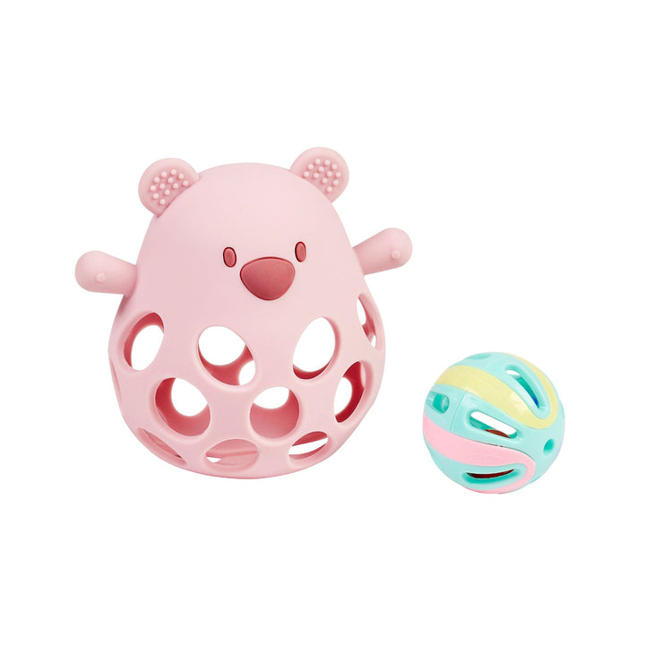 SILICON. Rattle with ball Bear - pink