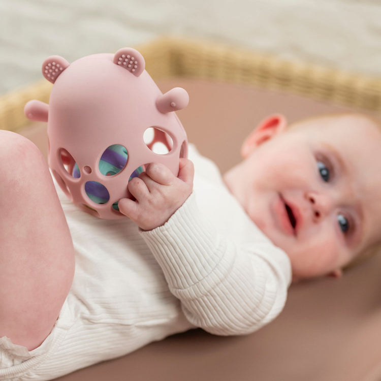 SILICON. Rattle with ball Bear - pink