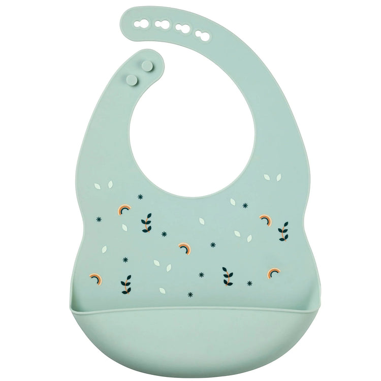 SILICON. Bib with drip tray - Silicone Green Pattern