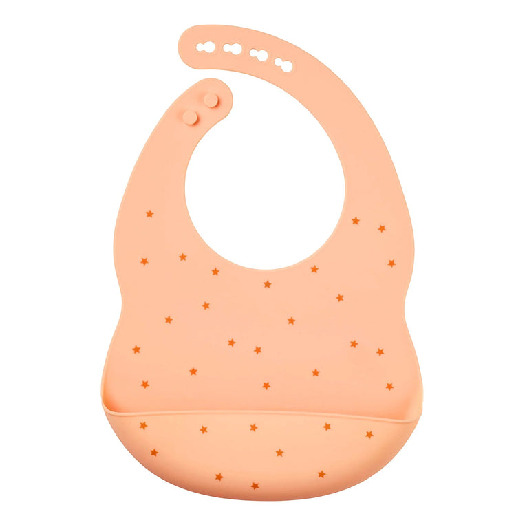 SILICON. Bib with drip tray - Silicone Peach Pattern