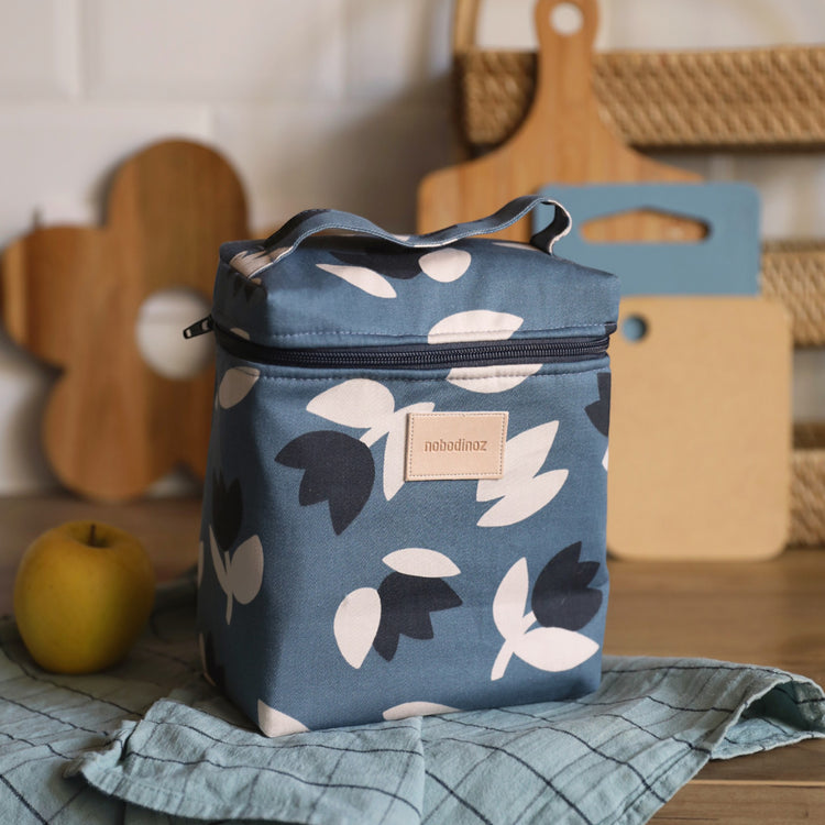 HYDE PARK. Insulated baby bottle and lunch bag Blue Black Tulips