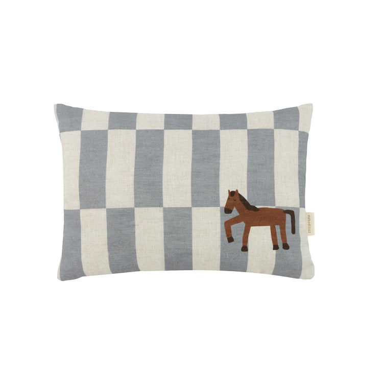 VIBES. Rectangular cushion linen Blue Tiles Horse 33x22 S