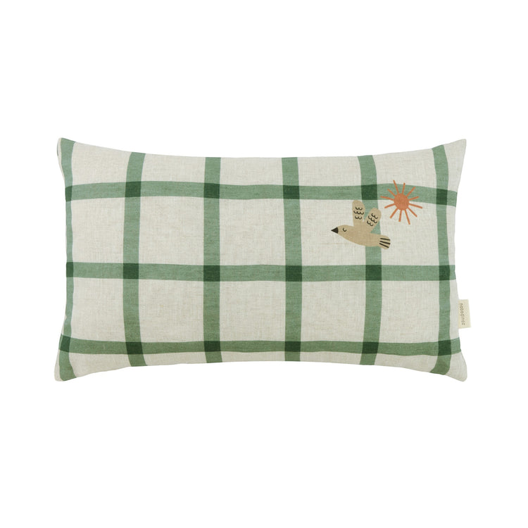 VIBES. Rectangular cushion linen Green Windowpane Bird 44x25 M