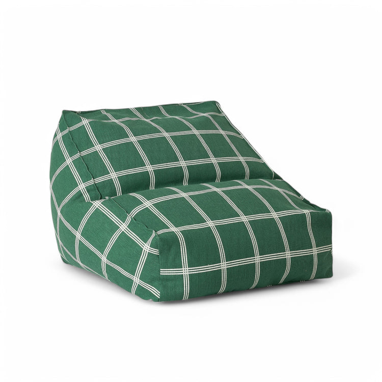 VIBES. Armchair beanbag Green White Windowpane 74x40x60