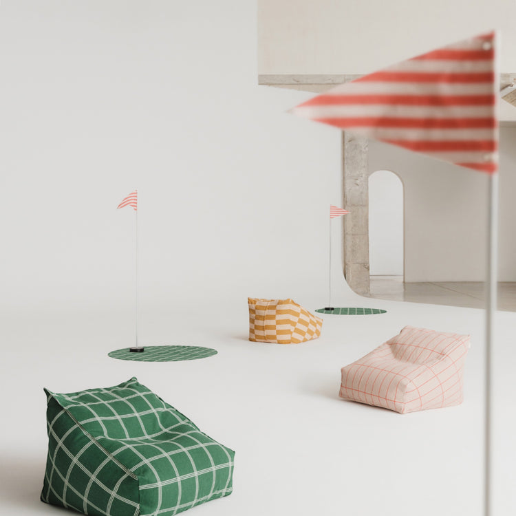 VIBES. Armchair beanbag Green White Windowpane 74x40x60