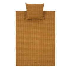 VIBES. Kid duvet cover set in washed cotton Mustard Harlequin 100x140