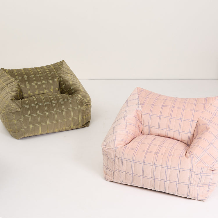 VELVET. Chelsea armchair beanbag Eco-Velvet Green mint windowpane