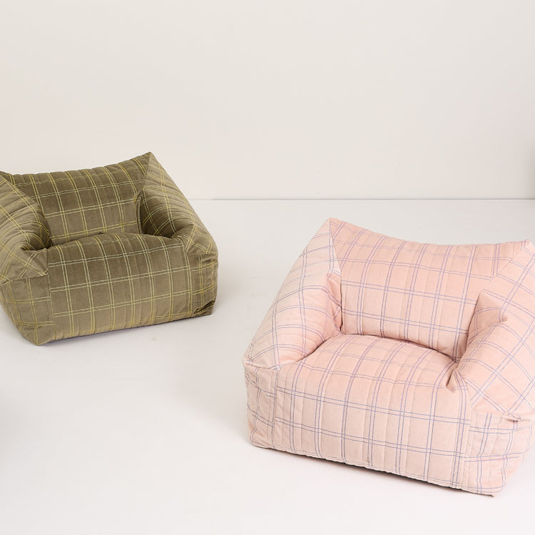 VELVET. Chelsea armchair beanbag Eco-Velvet Ochre pink windowpane
