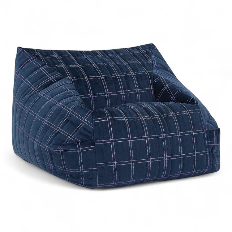 VELVET. Chelsea armchair beanbag Eco-Velvet Night blue purple windowpane