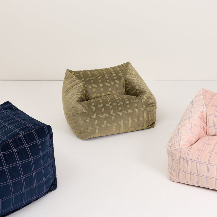 VELVET. Chelsea armchair beanbag Eco-Velvet Grey blue windowpane