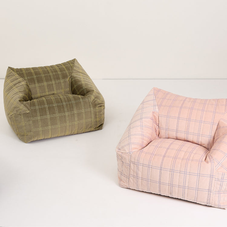 VELVET. Chelsea armchair beanbag Eco-Velvet Light green lemon windowpane