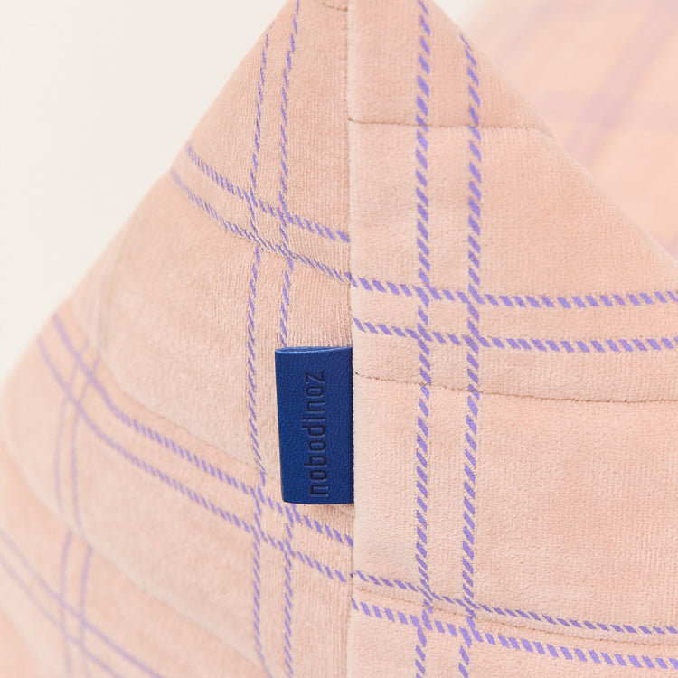 OASIS. Long beanbag - kid size - Eco-velvet Pink purple windowpane