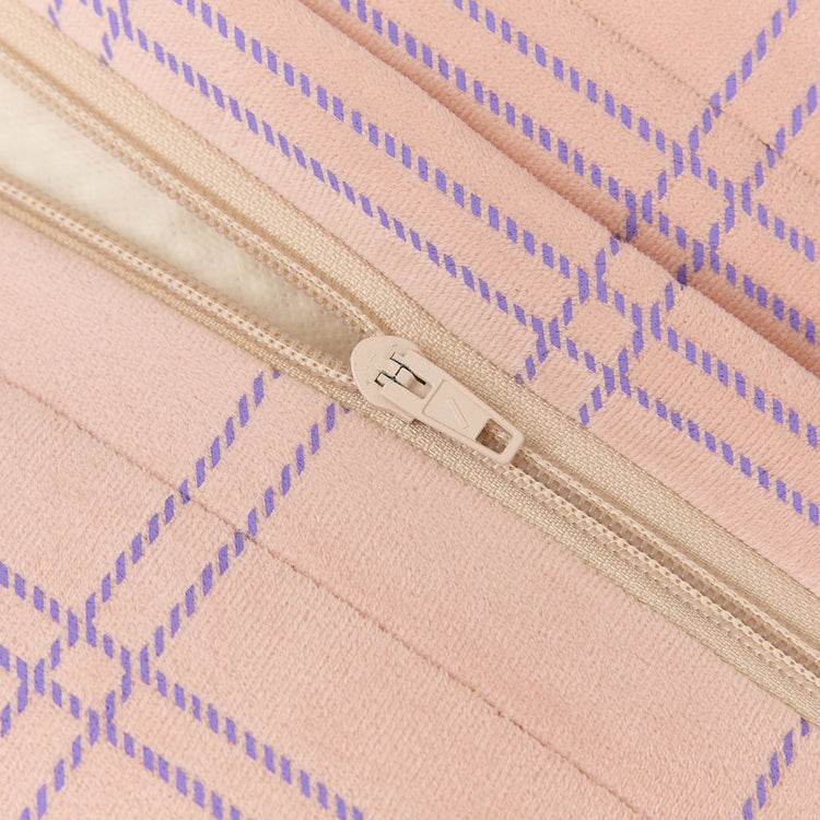 OASIS. Long beanbag - kid size - Eco-velvet Pink purple windowpane