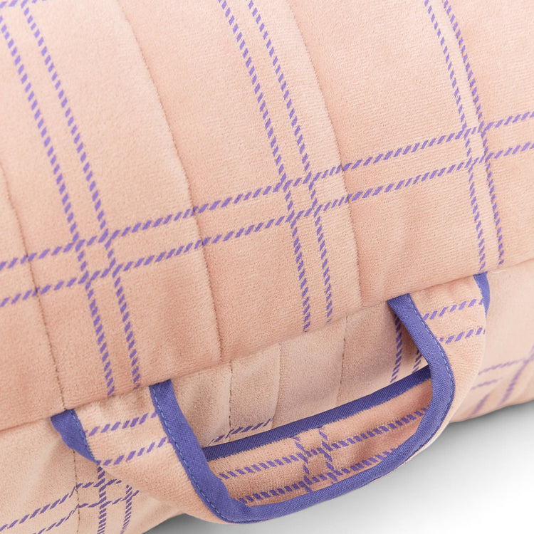 OASIS. Long beanbag - kid size - Eco-velvet Pink purple windowpane