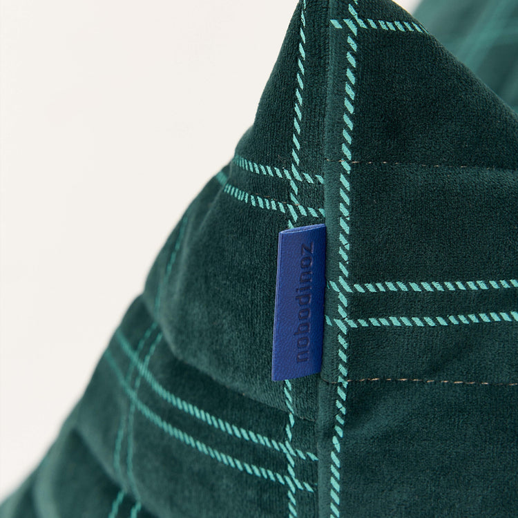 OASIS. Long beanbag - kid size - Eco-velvet Green mint windowpane