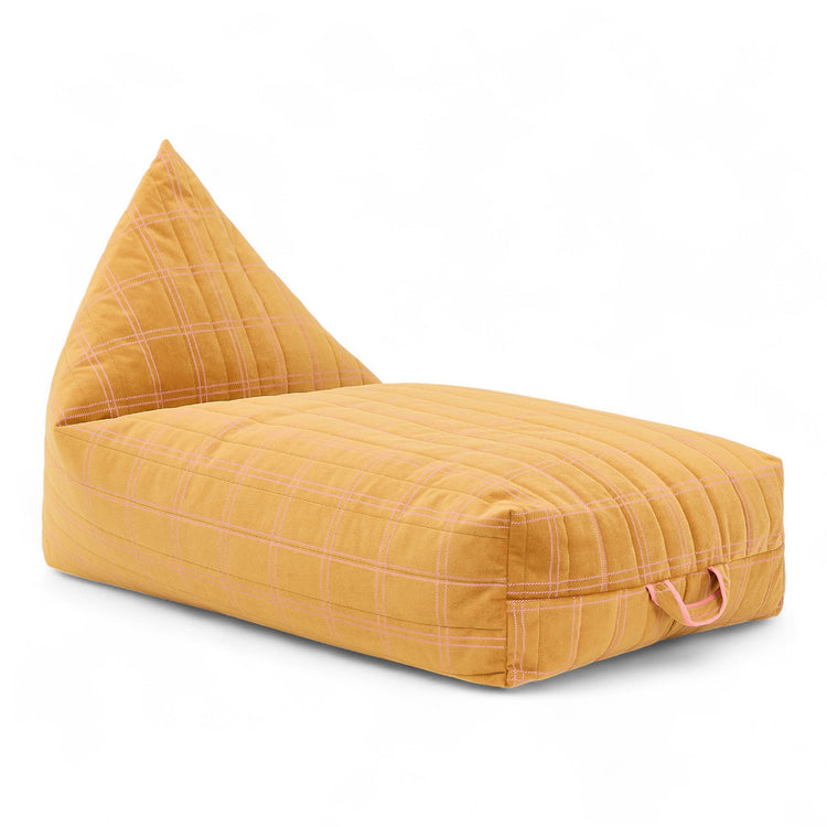 OASIS. Long beanbag - kid size - Eco-velvet Ochre pink windowpane