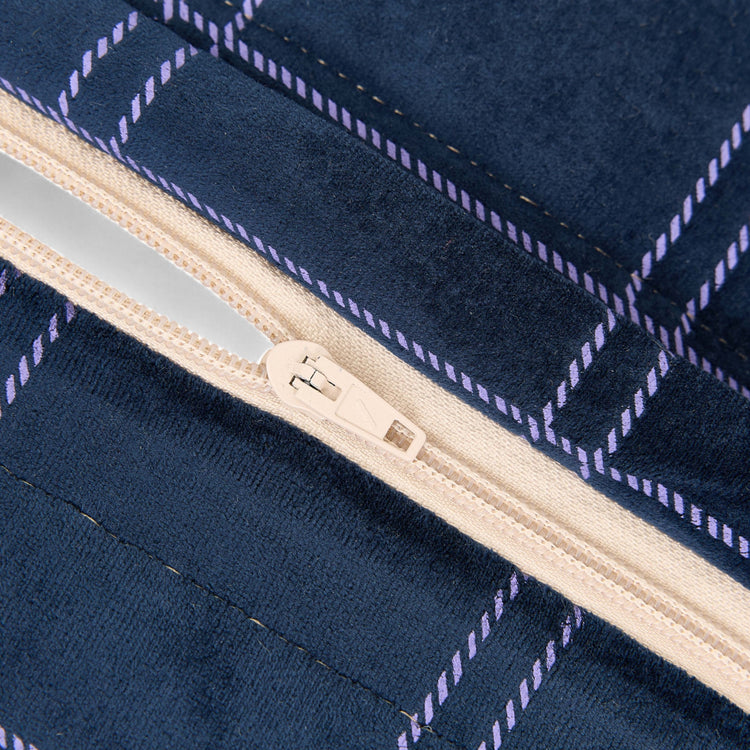 OASIS. Long beanbag - kid size - Eco-velvet Night blue purple windowpane