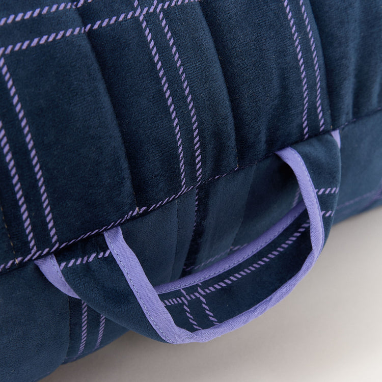 OASIS. Long beanbag - kid size - Eco-velvet Night blue purple windowpane