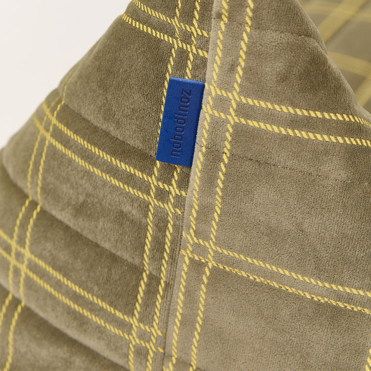 OASIS. Long beanbag - kid size - Eco-velvet Light green lemon windowpane