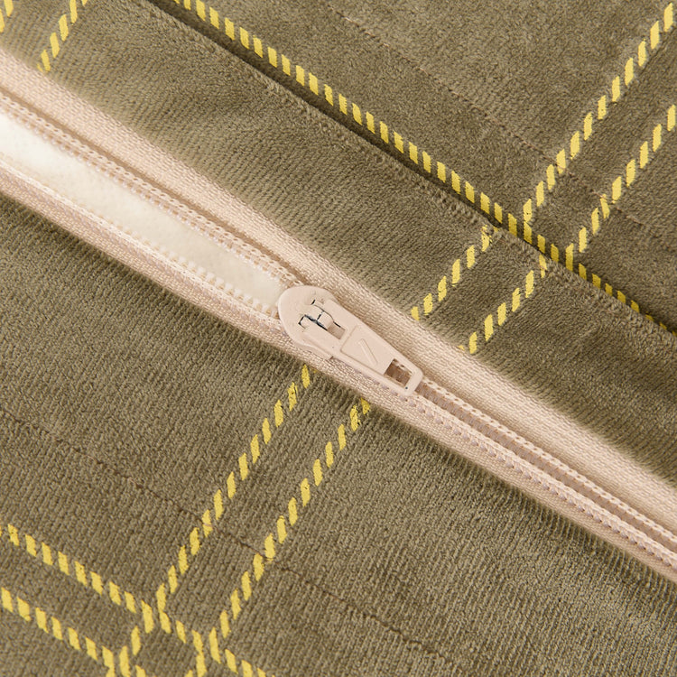 OASIS. Long beanbag - kid size - Eco-velvet Light green lemon windowpane