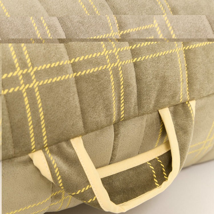 OASIS. Long beanbag - kid size - Eco-velvet Light green lemon windowpane