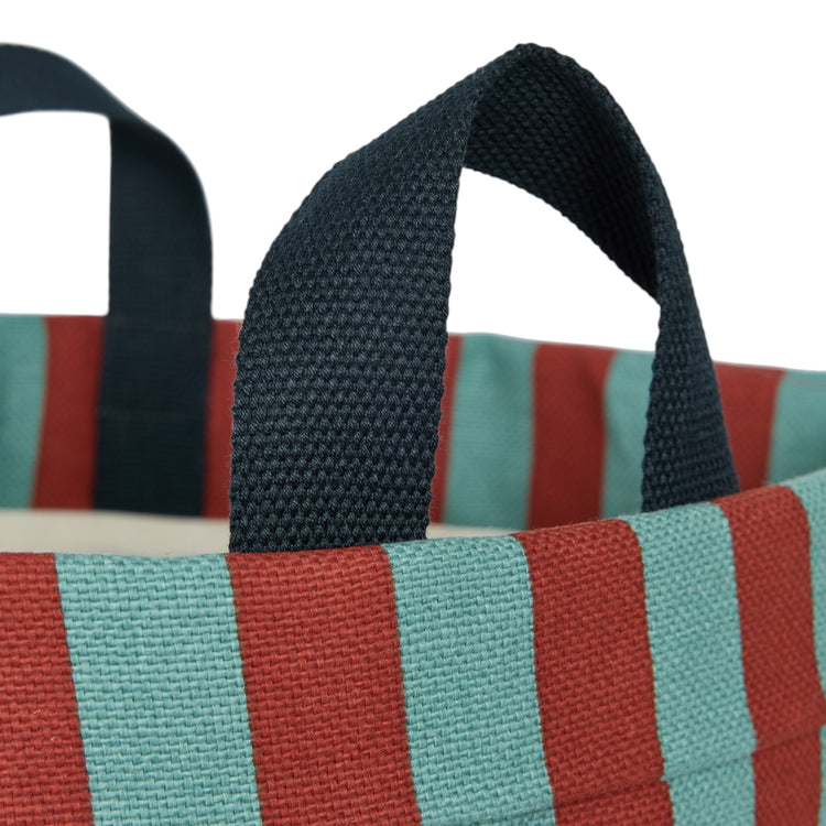 BLISS. Υφασμάτινο καλάθι αποθήκευσης μεγάλο Red Teal Green Stripes