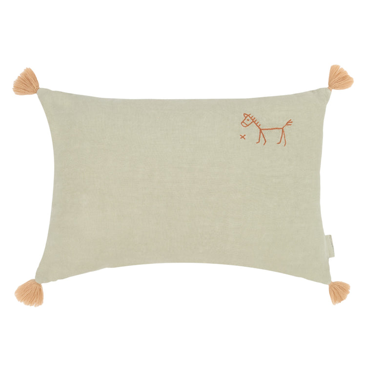 L1N0. Embroidered rectangular cushion with tassels Green Matcha 35x23
