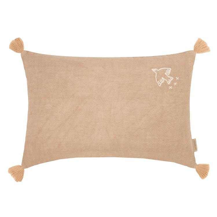 L1N0. Embroidered rectangular cushion with tassels Sesame 35x23