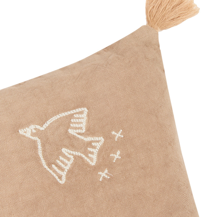 L1N0. Embroidered rectangular cushion with tassels Sesame 35x23
