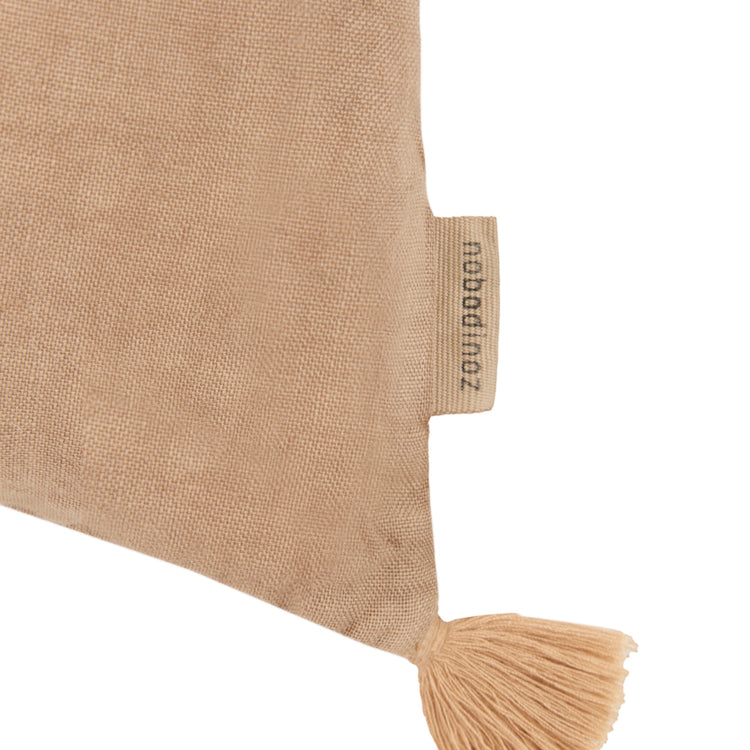 L1N0. Embroidered rectangular cushion with tassels Sesame 35x23