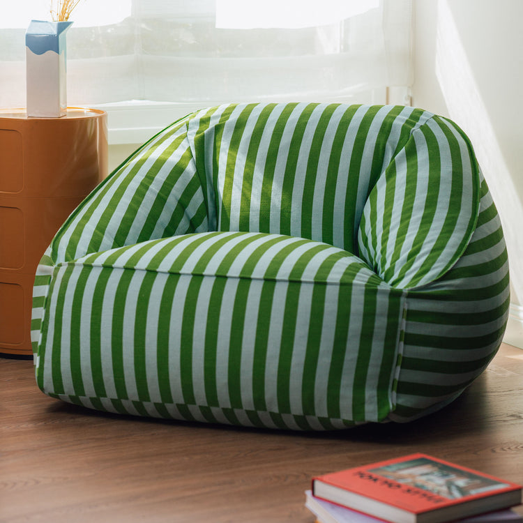ZIGGY. Armchair beanbag - adult size Green blue stripes