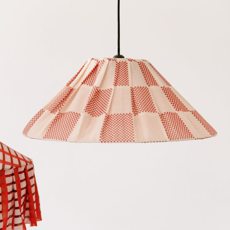 VIBES. Pleated pendant lampshade Ava Red Burnt Checks 50cm