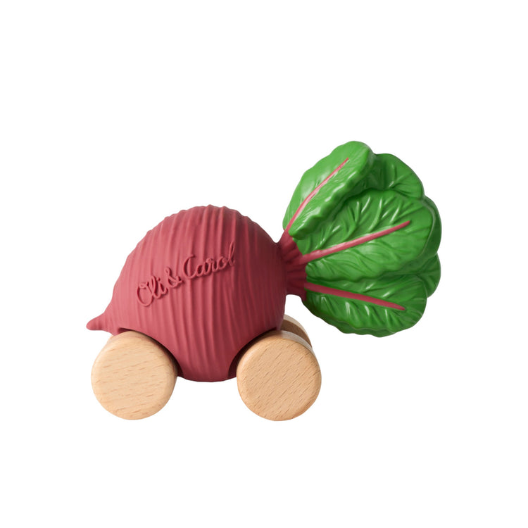 OLI&CAROL. Μασητικό αυτοκινητάκι από φυσικό καουτσούκ με ξύλινες ρόδες Παντζάρι