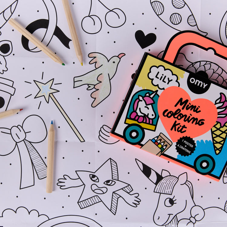 OMY. Pocket Coloring Poster with Pencils Unicorns